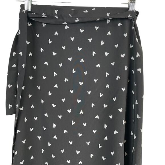 ASOS, Miss Selfridge Wrap Tie Skirt in Black W/Heart Print - Picture 1 of 8